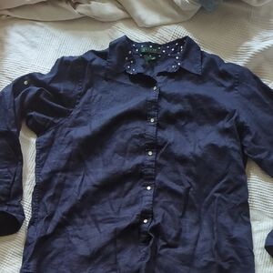 Lauren Ralph Lauren Midnight Blue Button-Up Blouse